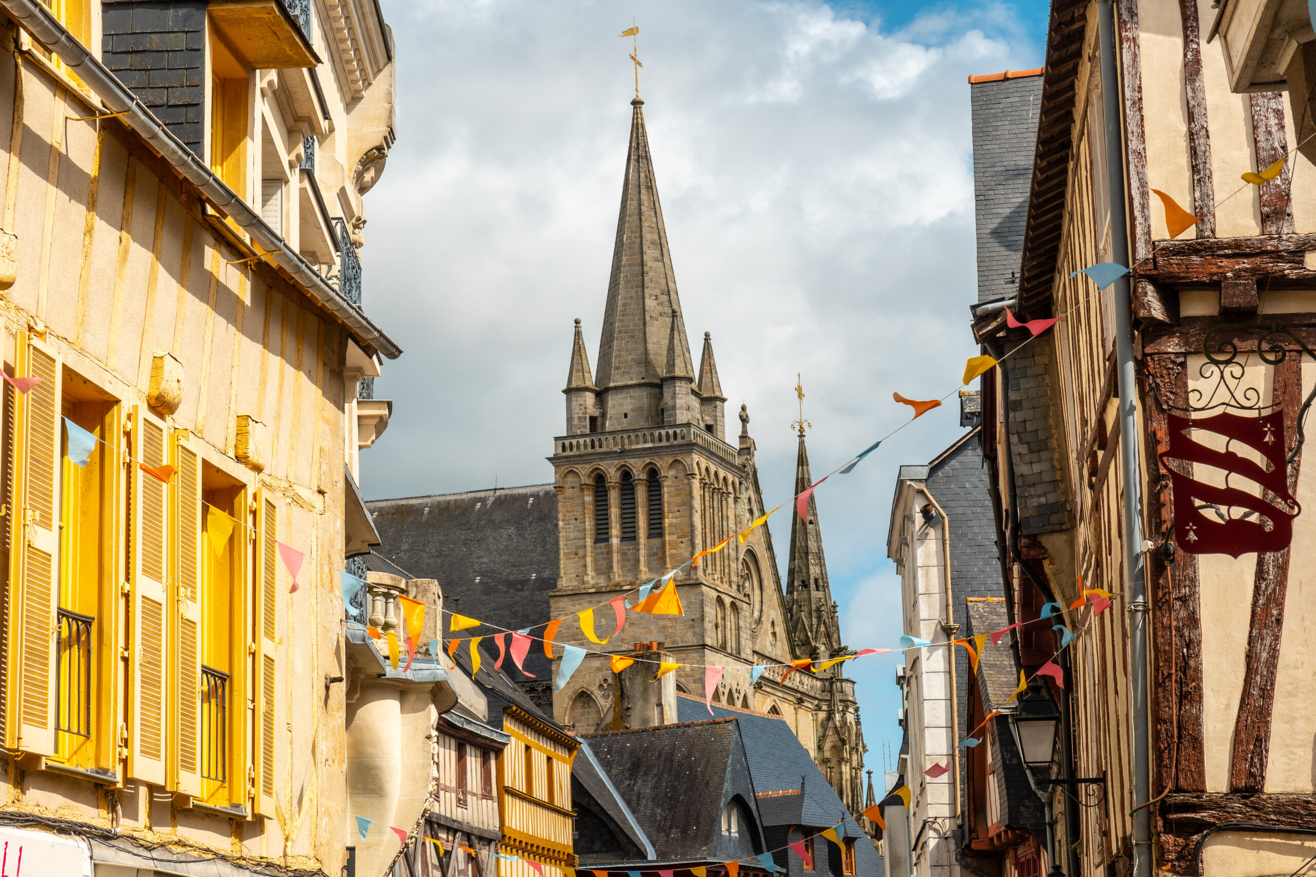 Vannes medieval coastal town, old town and St. Peter's Cathedral Basilica, Morbihan department, Brittany, France
