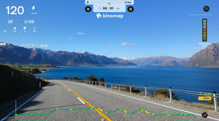 cyclisme virtuel dans un paysage réel avec données techniques